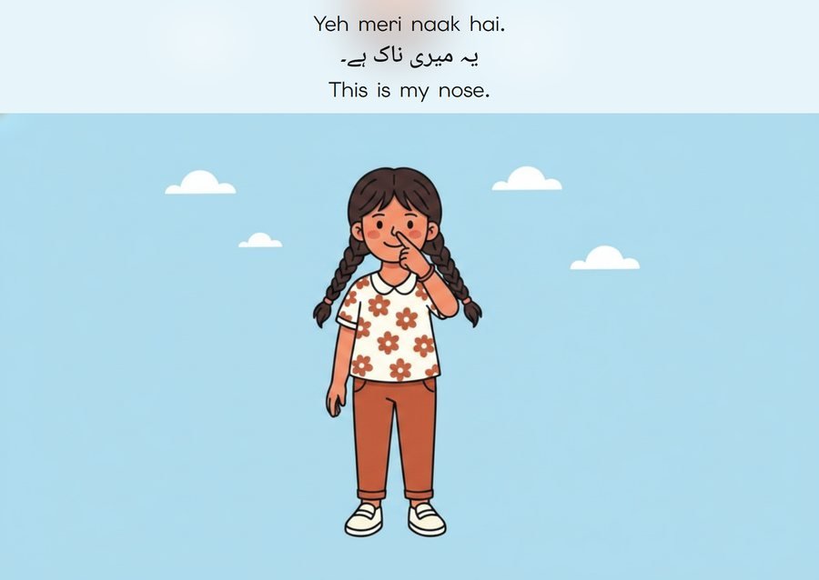 Flashcard: This is my nose. (یہ میری ناک ہے۔)
