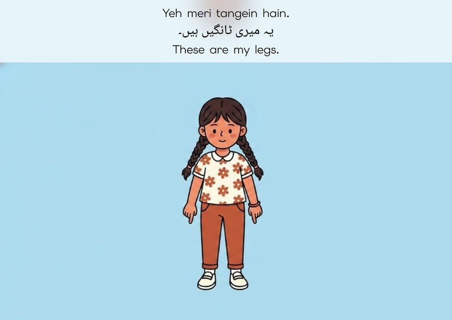 Flashcard: These are my legs. (یہ میری ٹانگیں ہیں۔)