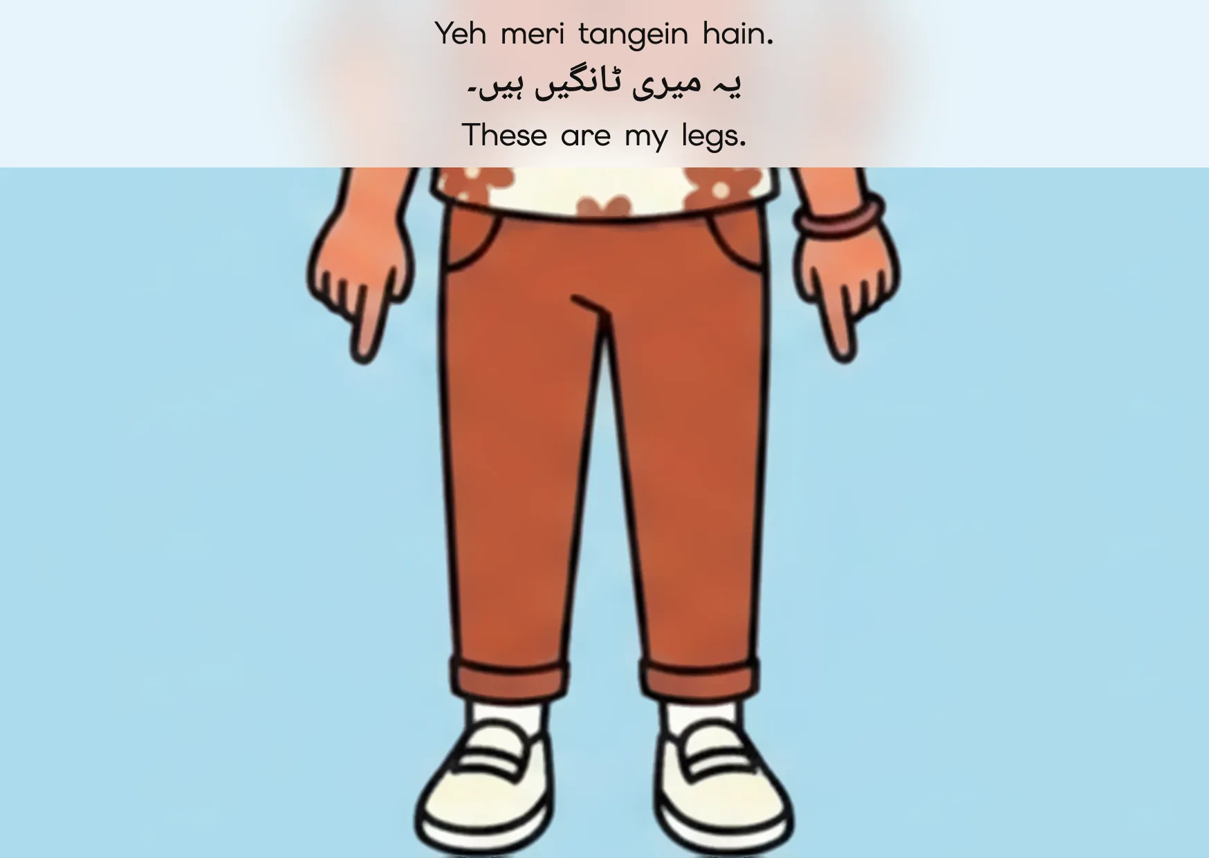Flashcard: These are my legs. (یہ میری ٹانگیں ہیں۔)