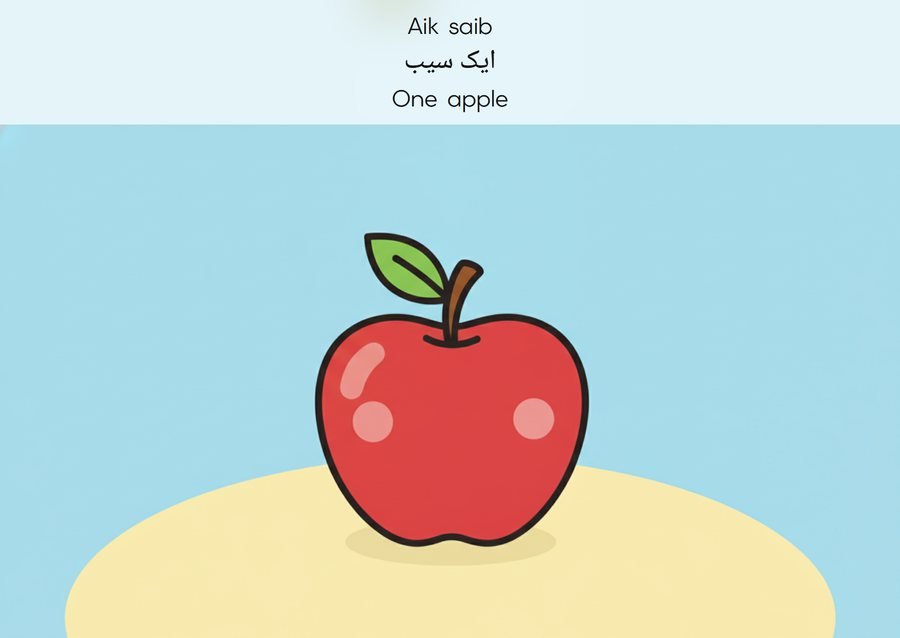 Flashcard: One apple (ایک سیب)