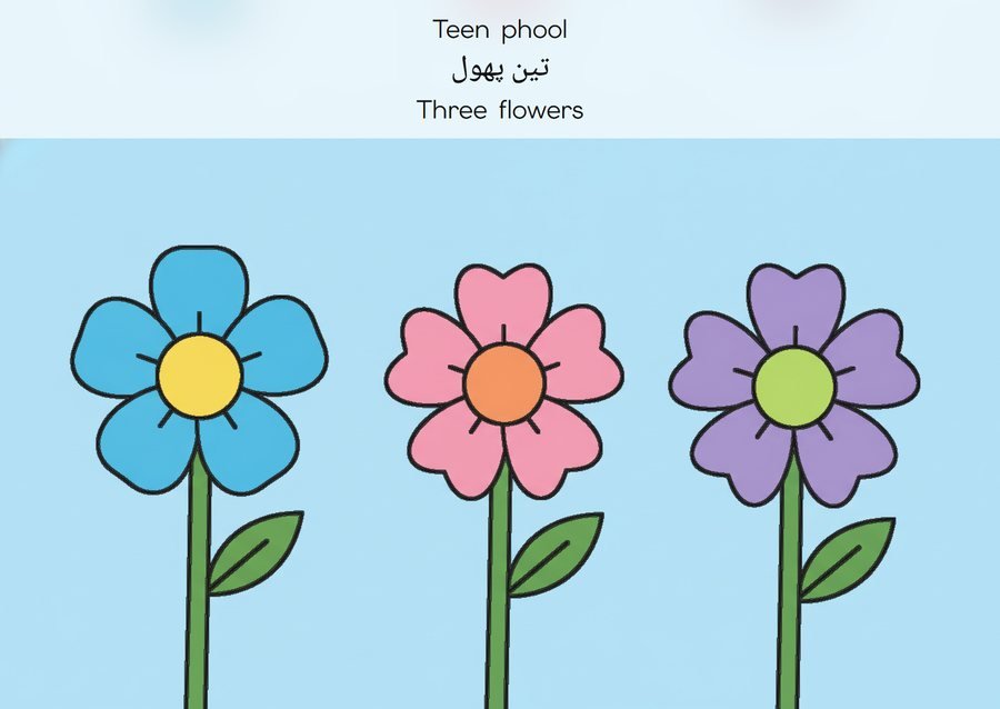 Flashcard: Three flowers (تین پھول)