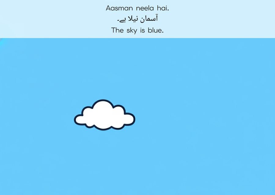 Flashcard: The sky is blue. (آسمان نیلا ہے۔)