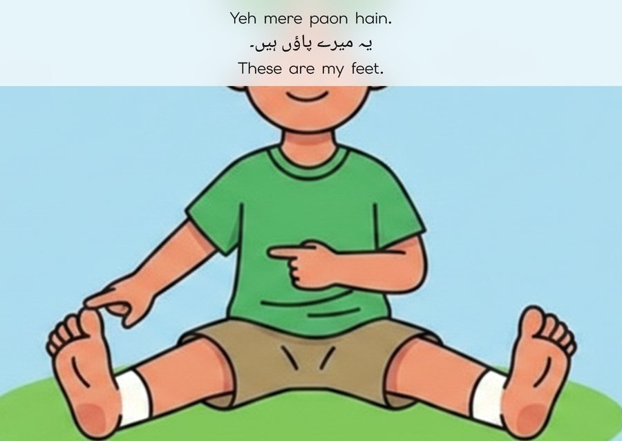 Flashcard: These are my feet. (یہ میرے پاؤں ہیں۔)