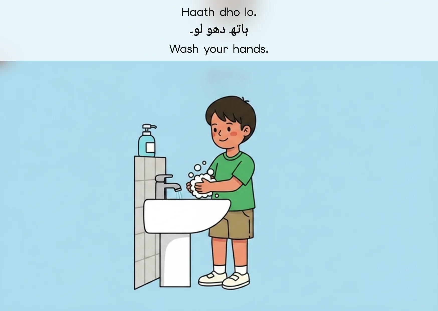 Flashcard: Wash your hands. (ہاتھ دھو لو۔)