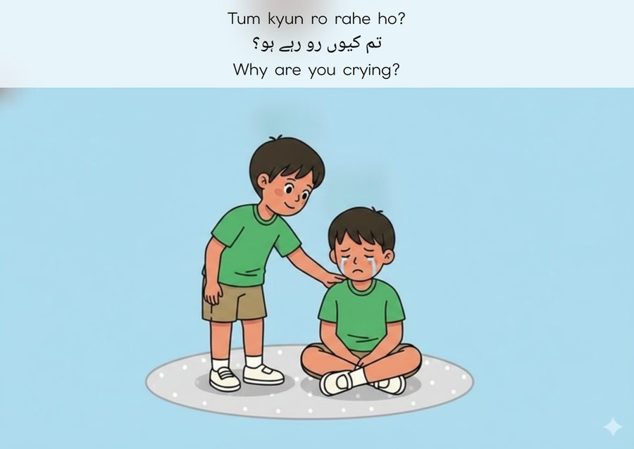 Flashcard: Why are you crying? (تم کیوں رو رہے ہو؟)