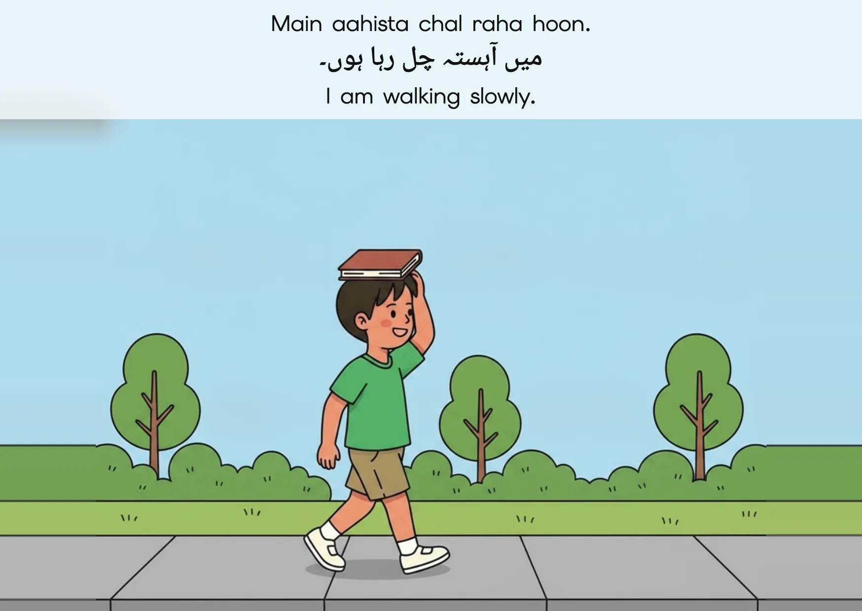 Flashcard: I am walking slowly. (میں آہستہ چل رہا ہوں۔)