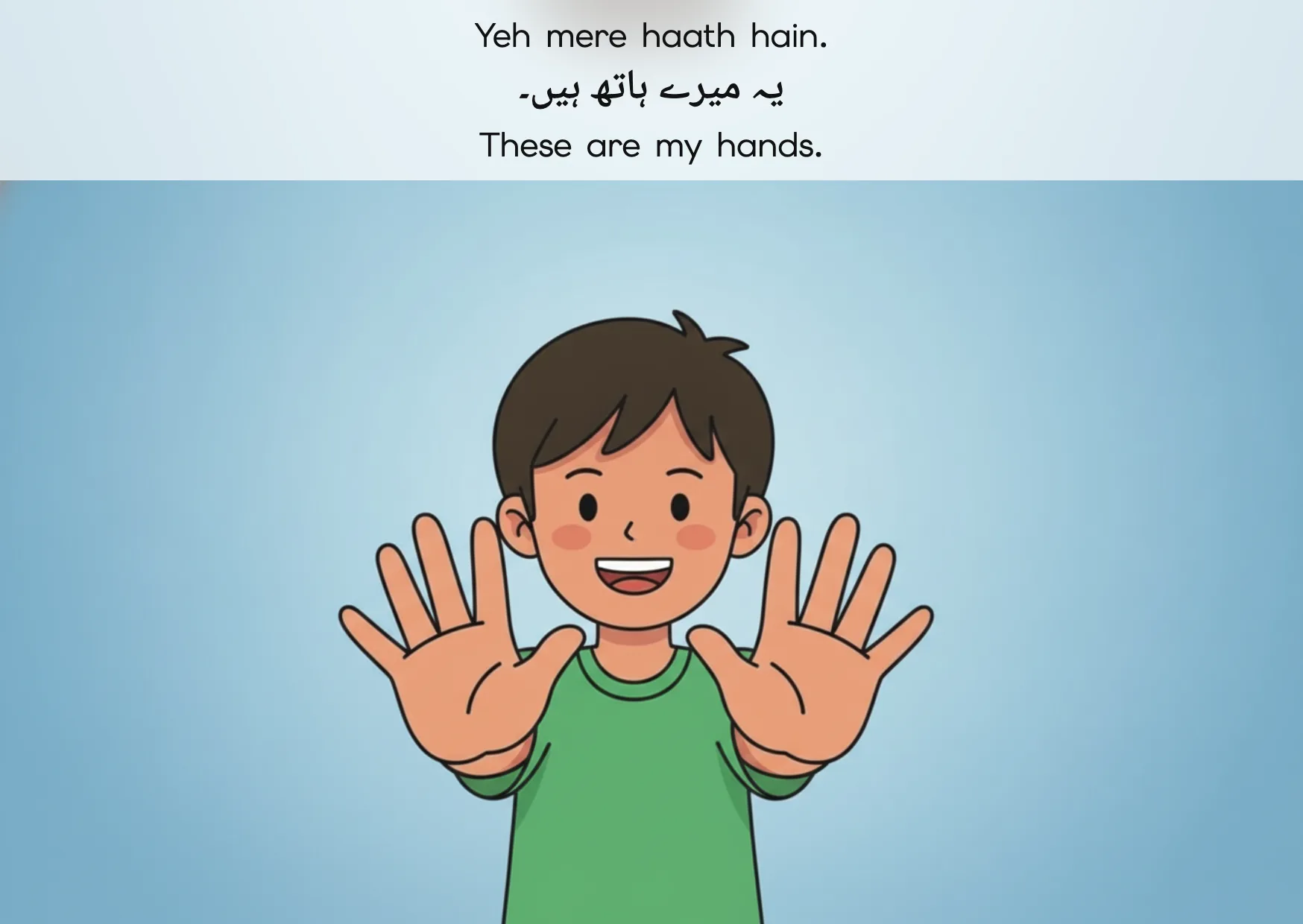 Flashcard: These are my hands. (یہ میرے ہاتھ ہیں۔)