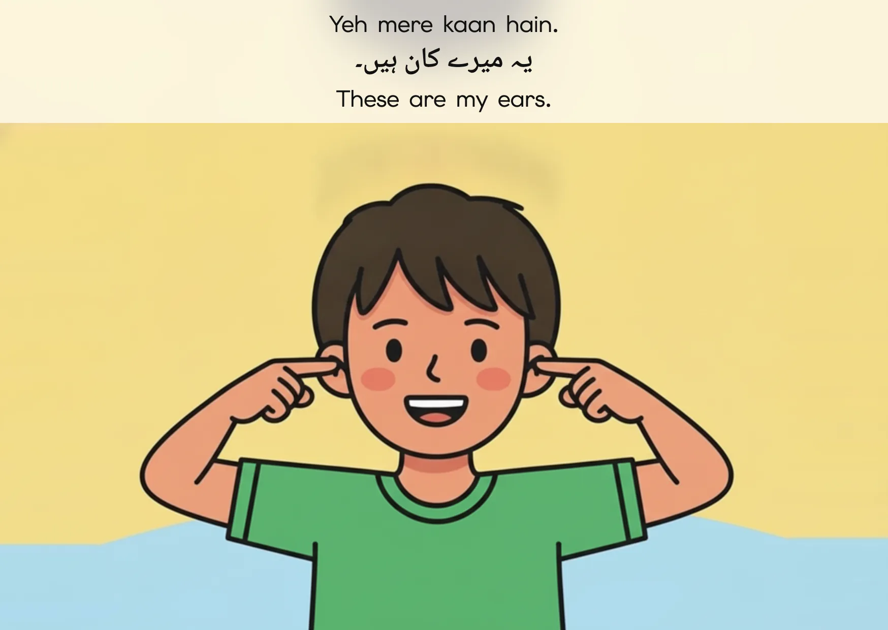 Flashcard: These are my ears. (یہ میرے کان ہیں۔)