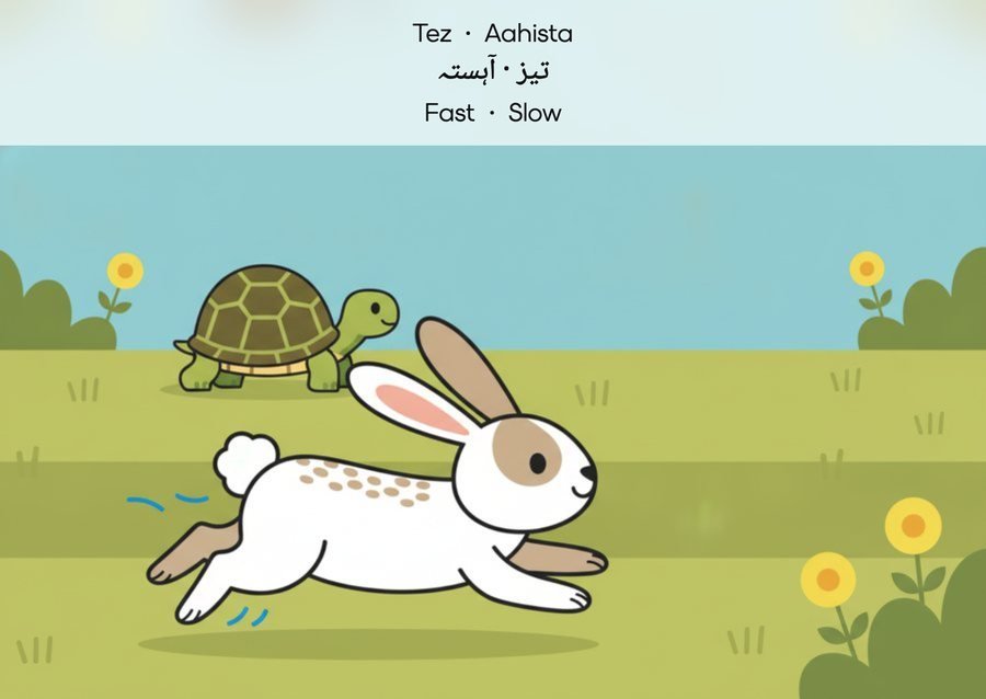 Flashcard: Fast · Slow (تیز · آہستہ)