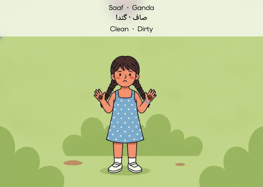 Flashcard: Clean · Dirty (صاف · گندا)